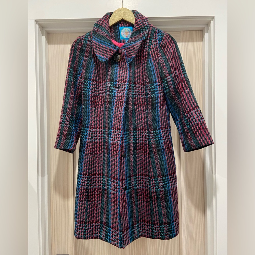 Anthropologie Blazing Bright Rainbow Plaid Coat Jacket